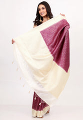 Reddish-Pink Tussar Silk Saree with Blouse Piece - Adi Akshoy & Co.