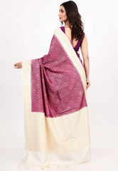 Reddish-Pink Tussar Silk Saree with Blouse Piece - Adi Akshoy & Co.