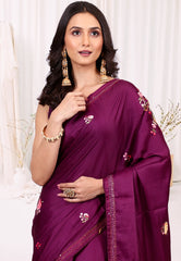 Magenta Kantha Silk Saree With Blouse Piece - Adi Akshoy & co.