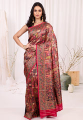 Red Multi Colour Kani Silk Saree With Blouse Piece - Adi Akshoy & Co.