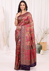 Purple Multi Colour Kani Silk Saree With Blouse Piece - Adi Akshoy & Co.