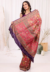 Purple Multi Colour Kani Silk Saree With Blouse Piece - Adi Akshoy & Co.