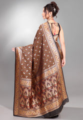Black Kalamkari Kanjivaram Silk Saree with Blouse Piece - Adi Akshoy & Co.