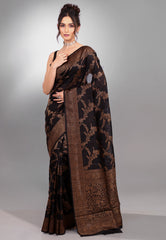 Black Tussar Silk Saree with Blouse Piece - Adi Akshoy & Co.