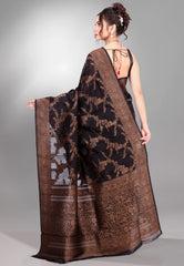 Black Tussar Silk Saree with Blouse Piece - Adi Akshoy & Co.