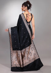 Black Mashru Silk Saree with Blouse Piece - Adi Akshoy & Co.