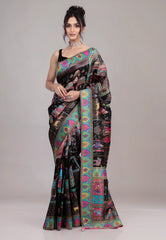 Black Kani Silk Saree With Blouse Piece - Adi Akshoy & Co.