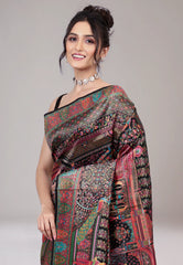 Black Kani Silk Saree With Blouse Piece - Adi Akshoy & Co.