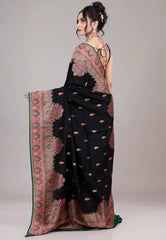 Black Kani Silk Saree With Blouse Piece - Adi Akshoy & Co.