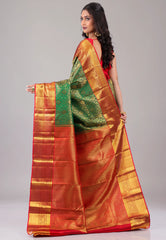 Rama Green with Golden Border Pure Kanjivaram Silk Saree With Blouse Piece -Adi Akshoy & Co.