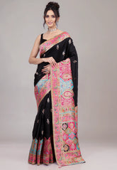 Black Kani Silk Saree With Blouse Piece - Adi Akshoy & Co.