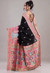 Black Kani Silk Saree With Blouse Piece - Adi Akshoy & Co.