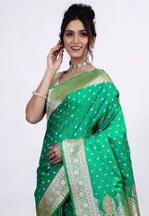 Green Wedding Banarasi Silk Saree with Blouse Piece - Adi Akshoy & Co.
