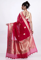 Red Pure Kora Silk Saree with Blouse Piece - Adi Akshoy & Co.