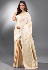 Beige Katan Silk Saree With Blouse Piece - Adi Akshoy & Co.