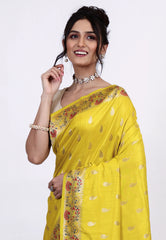 Yellow Katan Silk Saree with Blouse Piece - Adi Akshoy & Co.