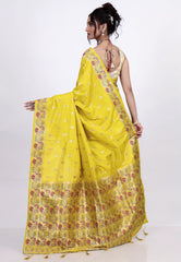 Yellow Katan Silk Saree with Blouse Piece - Adi Akshoy & Co.