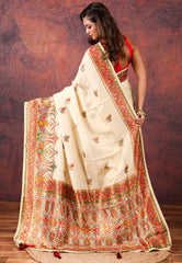 Beige Kani Silk Saree With Blouse Piece - Adi Akshoy & Co.