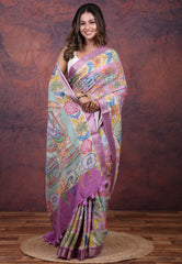 Purple Tussar Kalamkari Silk Saree with Blouse Piece - Adi Akshoy & Co.
