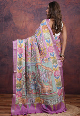 Purple Tussar Kalamkari Silk Saree with Blouse Piece - Adi Akshoy & Co.