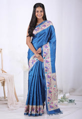 Deep Blue Tussar Silk Saree with Blouse Piece – Adi Akshoy & Co.