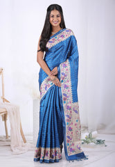 Deep Blue Tussar Silk Saree with Blouse Piece – Adi Akshoy & Co.