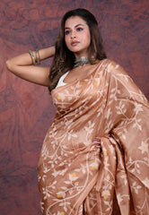 Brown Pure Tussar Dhakai Jamdani Saree with Blouse Piece