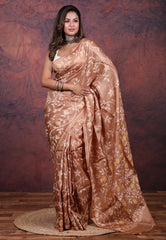 Brown Pure Tussar Dhakai Jamdani Saree with Blouse Piece