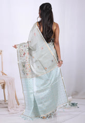 Sage Green Tussar Silk Saree with Blouse Piece – Adi Akshoy & Co.