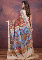 Maroon Tussar Kalamkari Silk Saree with Blouse Piece - Adi Akshoy & Co.