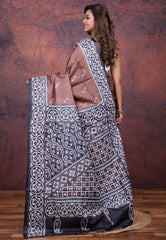 Brown Pure Tussar Kantha Silk Saree With Blouse Piece - Adi Akshoy & Co.