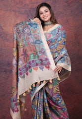 Multi Colour Tussar Kalamkari Silk Saree with Blouse Piece - Adi Akshoy & Co.