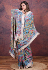 Multi Colour Tussar Kalamkari Silk Saree with Blouse Piece - Adi Akshoy & Co.