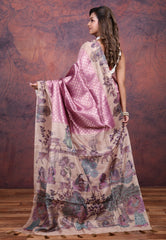 Onion Pink Tussar Kalamkari Silk Saree with Blouse Piece - Adi Akshoy & Co.