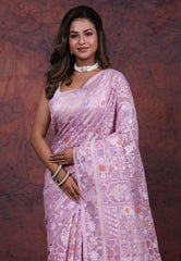 Purple Kora Silk Saree with Blouse Piece - Adi Akshoy & Co.