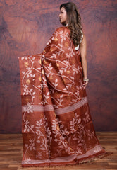 Maroon Pure Tussar Dhakai Jamdani Saree with Blouse Piece - Adi Akshoy & Co.