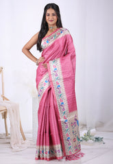 Onion Pink Tussar Silk Saree with Blouse Piece – Adi Akshoy & Co.