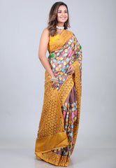 Gray Pure Tussar Kantha Silk Saree With Blouse Piece - Adi Akshoy & Co.