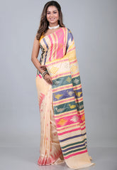 Peach Behrampur Ikkat Silk Saree With Blouse Piece - Adi Akshoy & Co.