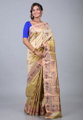Tussar Colour Pure Baluchuri Sornochuri Silk Saree with Blouse Piece - Adi Akshoy & Co.