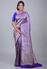 Purple Shikargah Katan Silk Saree With Blouse Piece - Adi Akshoy & Co.