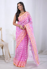 Pink Dhakai Jamdani Cotton Saree without Blouse Piece – Adi Akshoy & Co.