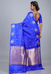 Royal Blue Pure Katan Silk Saree with Blouse Piece - Adi Akshoy & Co.