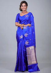 Royal Blue Pure Katan Silk Saree with Blouse Piece - Adi Akshoy & Co.