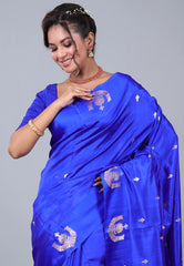 Royal Blue Pure Katan Silk Saree with Blouse Piece - Adi Akshoy & Co.