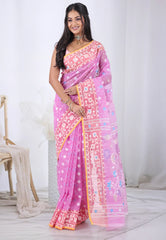 Pink Dhakai Jamdani Cotton Saree without Blouse Piece – Adi Akshoy & Co.