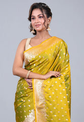 Cross Olive Pastel Banarasi Saree With Blouse Piece - Adi Akshoy & Co.