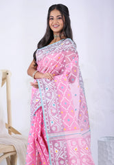 Pink Dhakai Jamdani Cotton Saree without Blouse Piece – Adi Akshoy & Co.