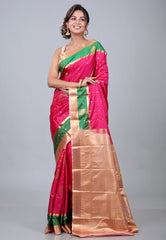 Rani Pink Kanjivaram Silk Saree with Blouse Piece - Adi Akshoy & Co.