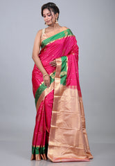 Rani Pink Kanjivaram Silk Saree with Blouse Piece - Adi Akshoy & Co.